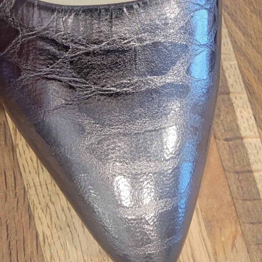 Michael Kors Leather Croc Embossed Heels Silvery Purple Color